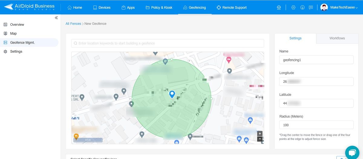 Geofencing option in AirDroid Business for web. 