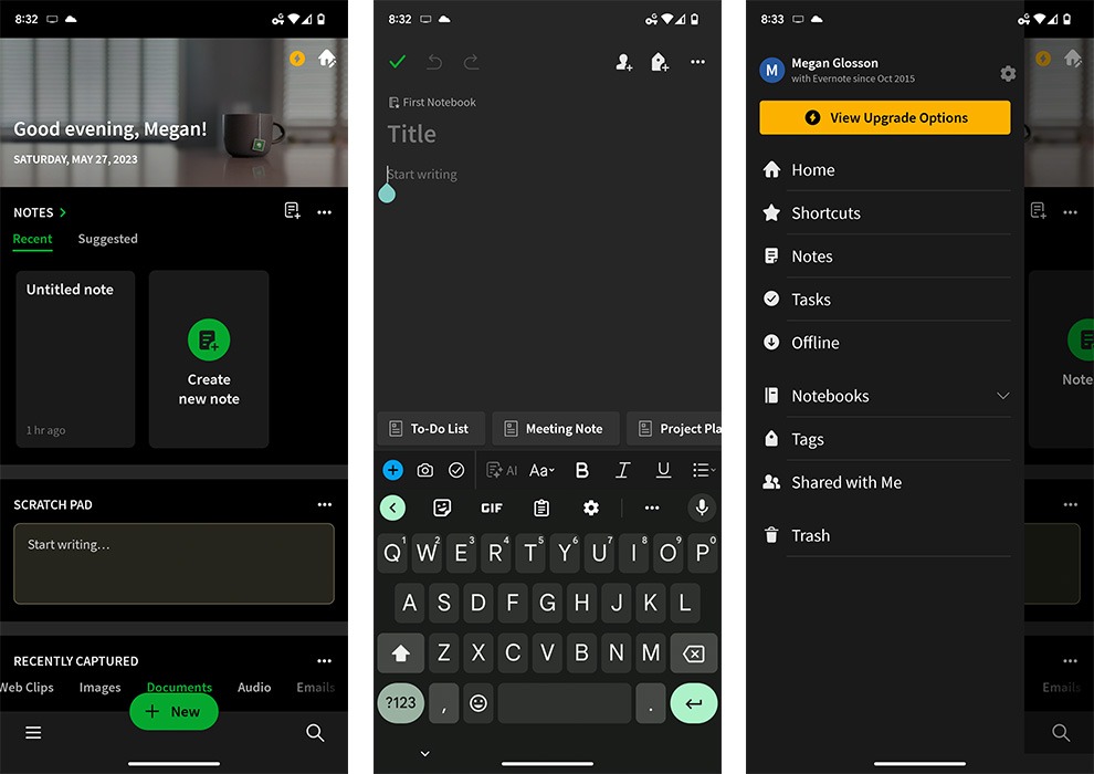 Screenshots from Evernote App on Android.