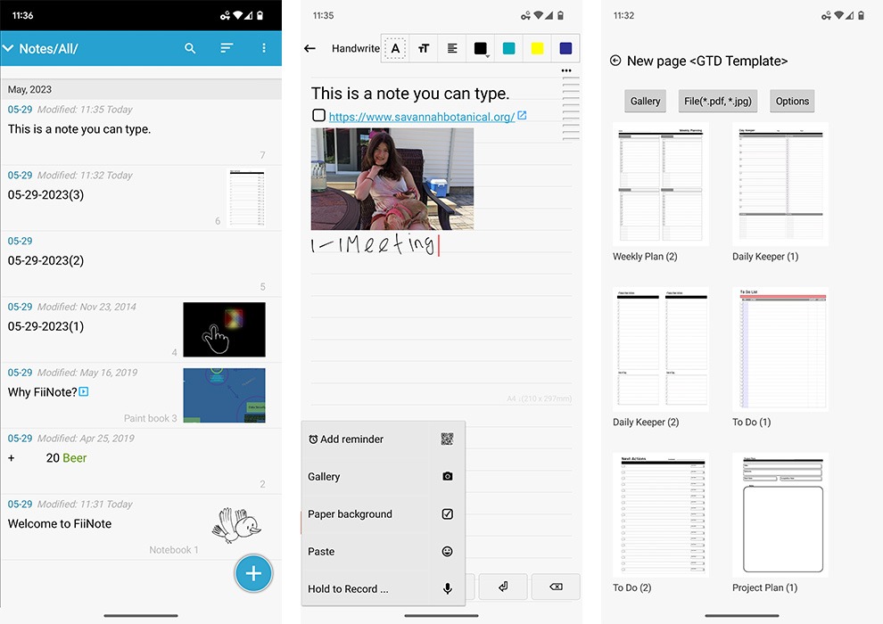 Screenshots from from FiiNote app on Android. 