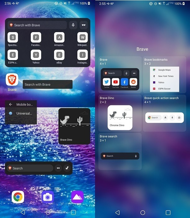 Brave widget overview.