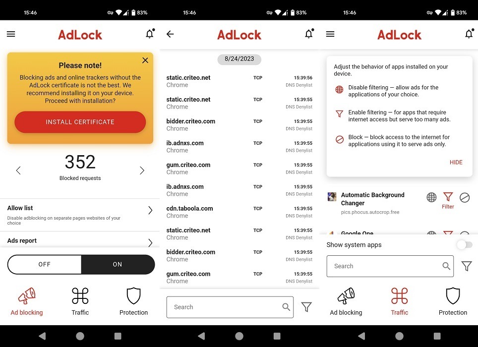 AdLock in-app view.