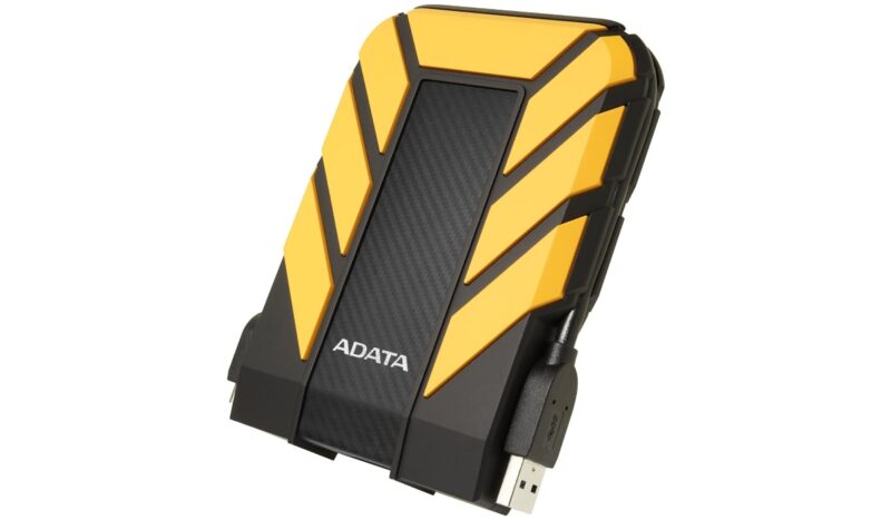 Adata HD710 Pro 2TB Yellow and black external hard drive on a white background