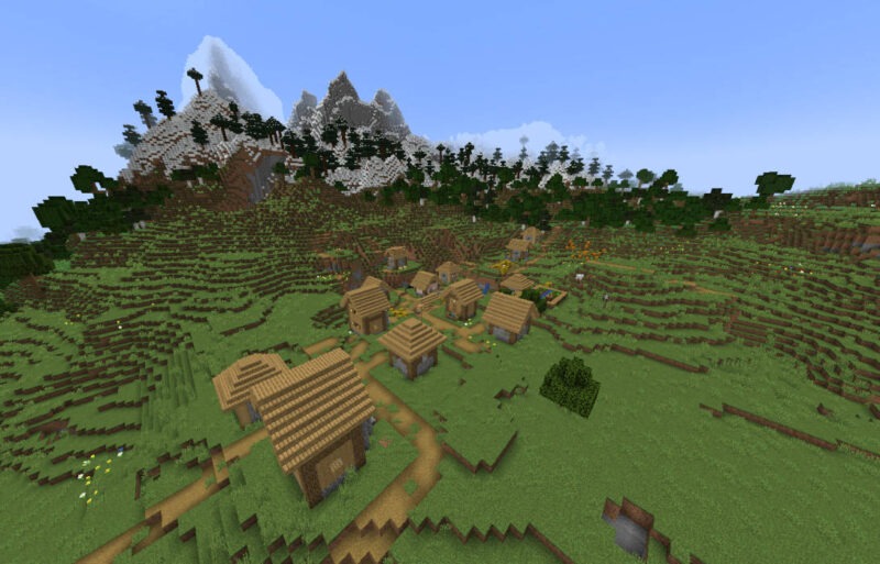 Village in a triple village Minecraft seed.