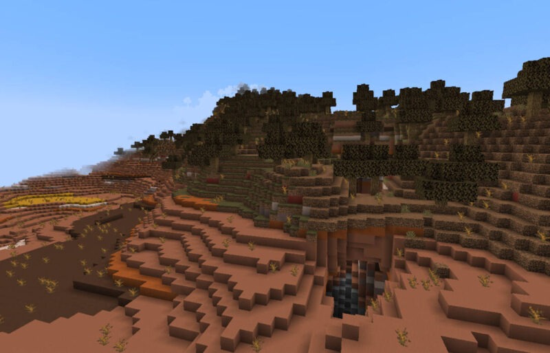 Wooded Badlands biome in Minecraft.