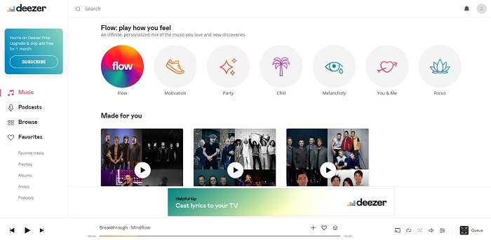 Deezer's web player that looks similar to Spotify.