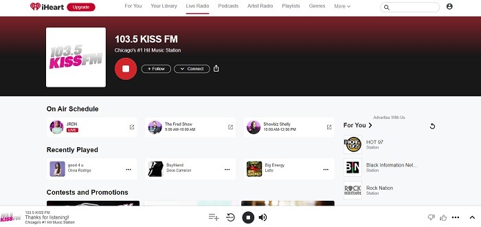 iHeart Radio's web player interface.