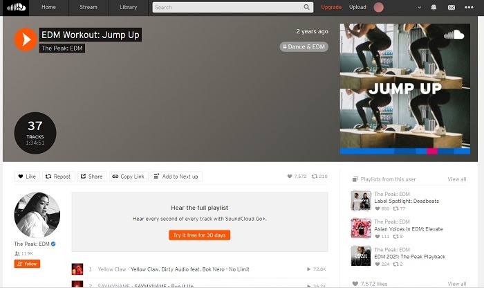 SoundCloud's web player interface.