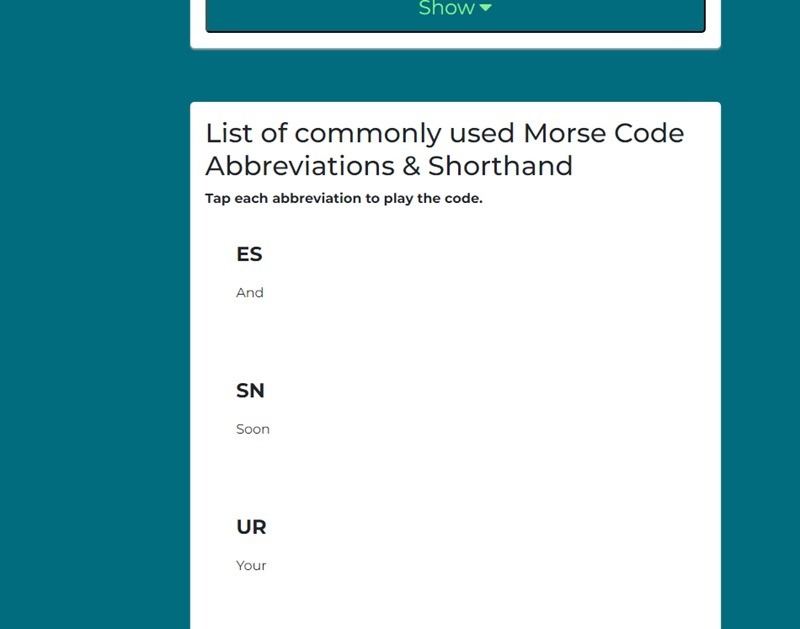 MorseFree's list of shorthand codes.