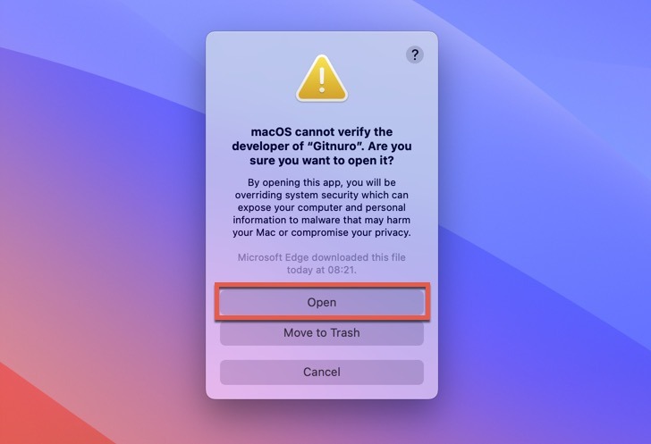Cannot Be Opened Dialog Open Button Highlighted Macos