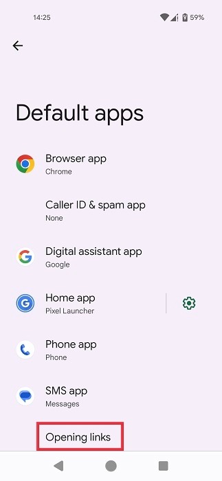 Tapping on the "Opening links" option under Default Apps. 