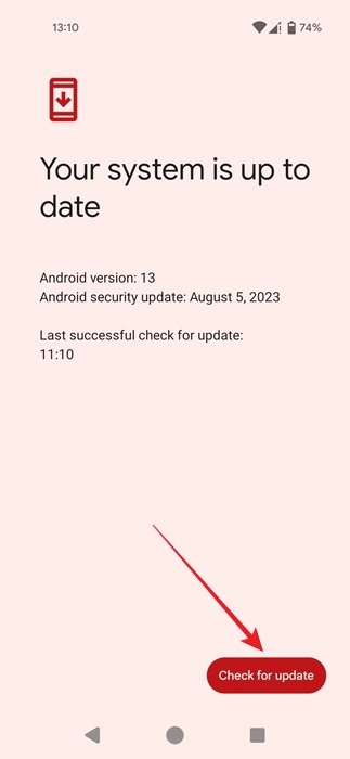 Manually checking for updates on Android.