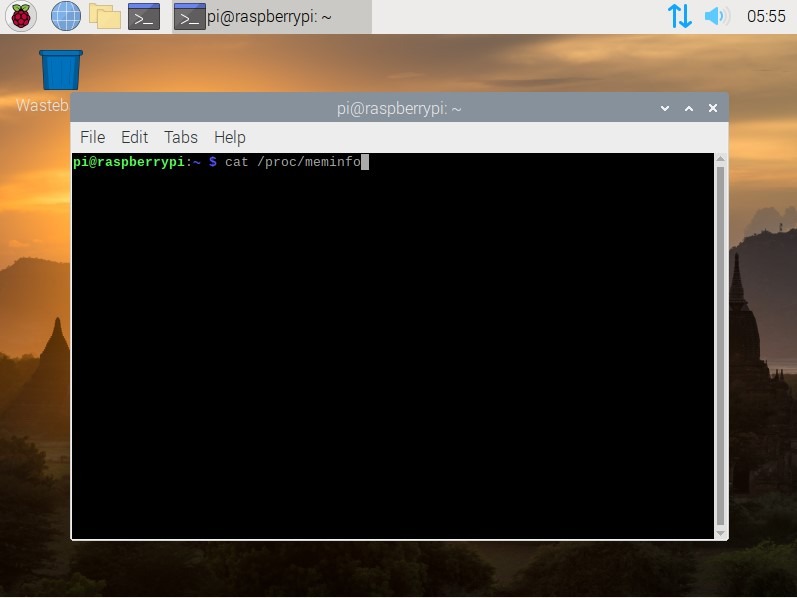 Raspberry Pi desktop screenshot showing a terminal window