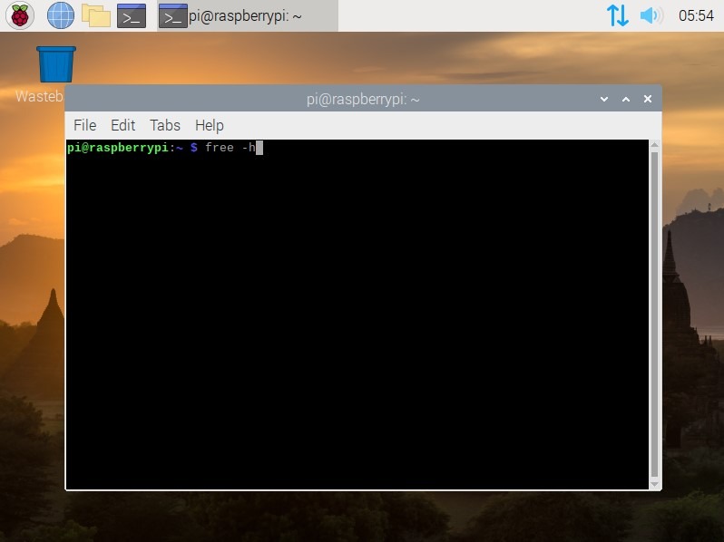 Raspberry Pi desktop screenshot showing a terminal window