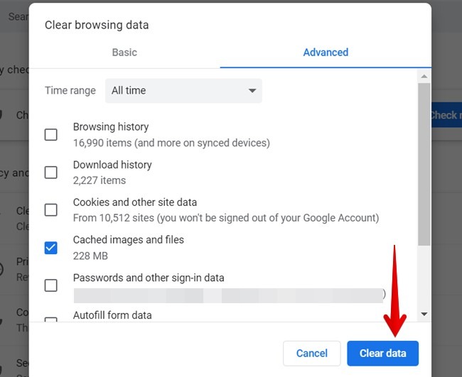 Clear "cached images and files" from Chrome browser.