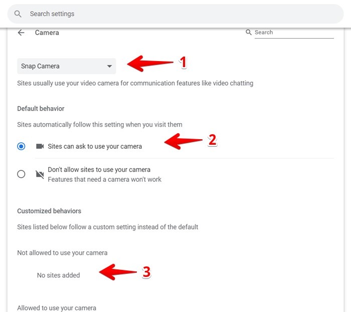 Chromebook Chrome Site Settings Camera Choose