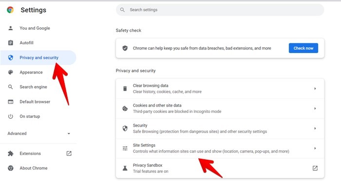 Chromebook Chrome Site Settings