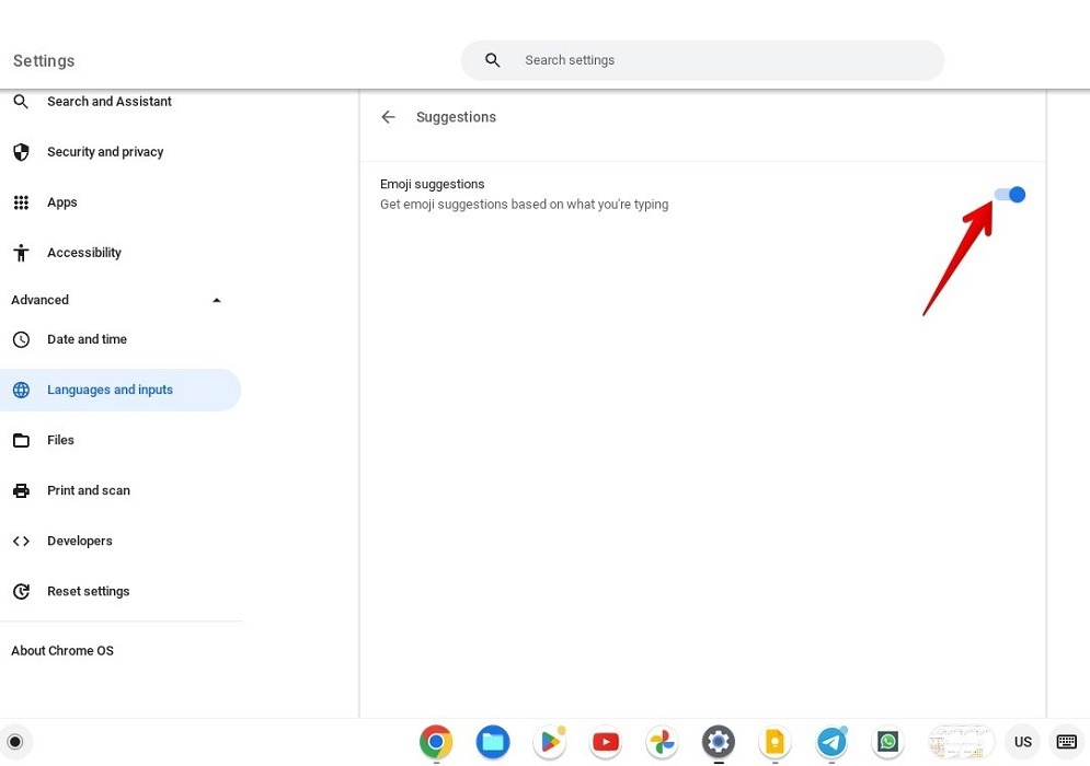 Toggling on the "Emoji suggestions" option.