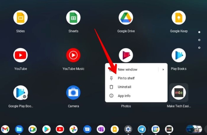 Chromebook Shelf Add Website Pin Launcher