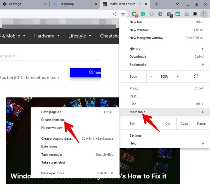 Chromebook Web App Create Shortcut