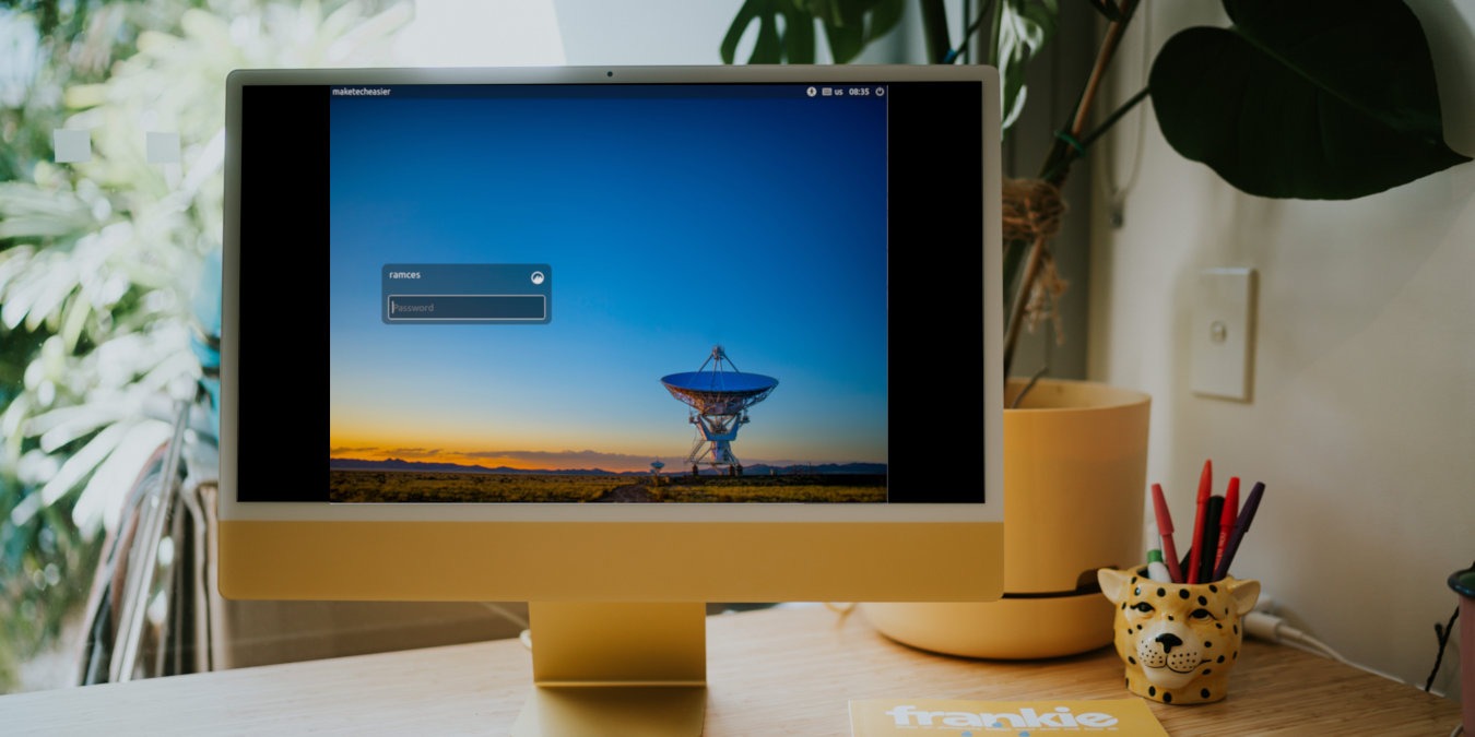 A photograph of a desktop computer on top of a table.