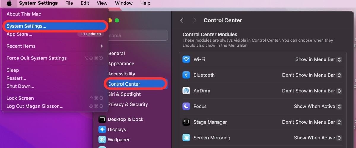Customize Mac Desktop Control Center System Settings