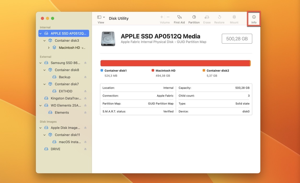 Disk Utility Info Button