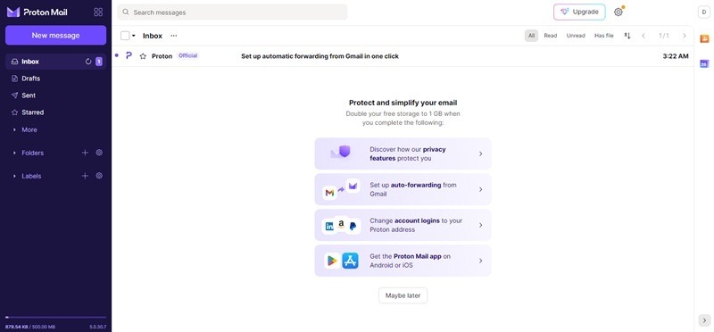 Proton Mail's main inbox.