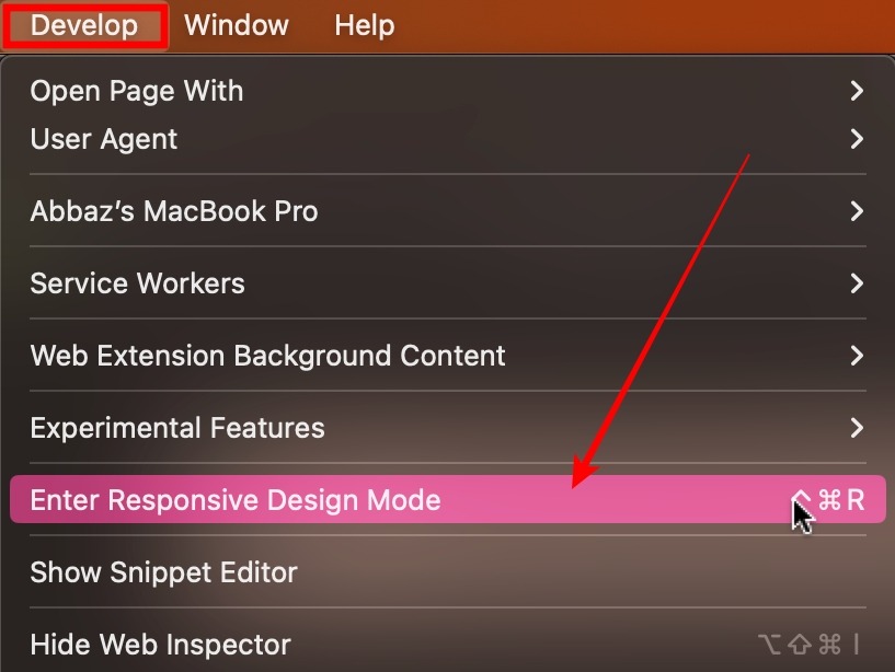 Enter Responsive Mode On Safari Inspection Tool