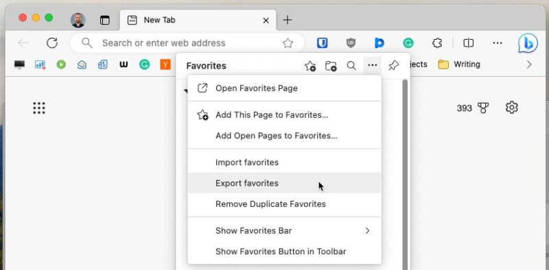 Export Favorites Option Microsoft Edge Highlighted