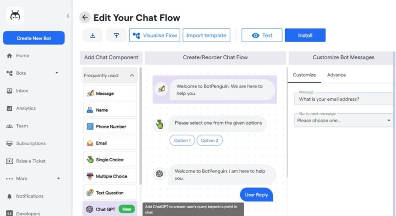 Creating a chat flow in BotPenguin.