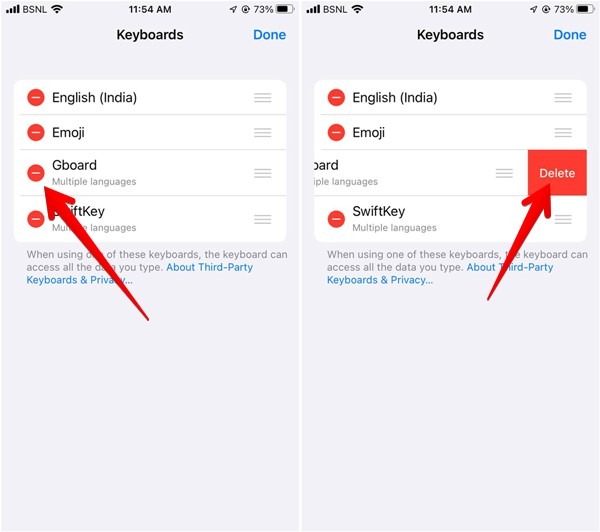 Deleting Gboard under Keyboards in iOS Settings. 