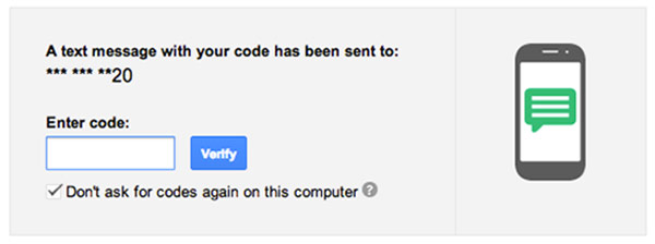 Receiving a security code to log in to Gmail.