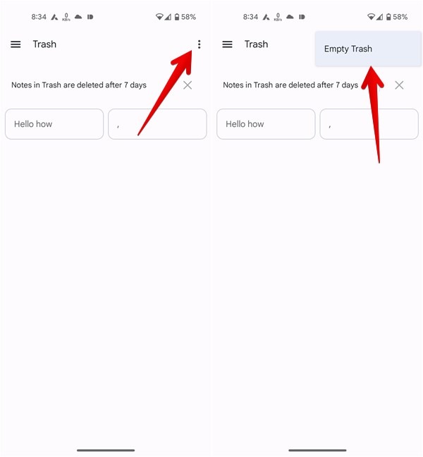 Pressing on "Empty Trash" option in Google Keep app. 