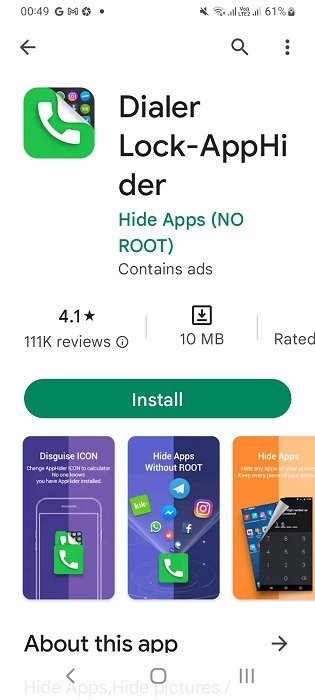 Dialer Lock app hider in Android phone. 