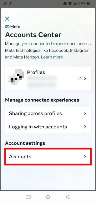 Hide Instagram Mobile Accounts Options