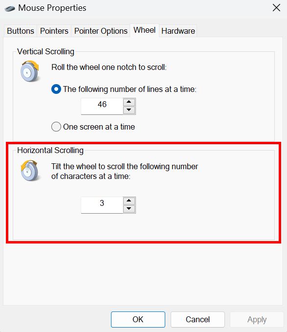 Adjusting the speed for horizontal scrolling.