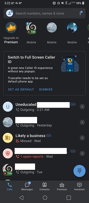 Truecaller app interface overview. 