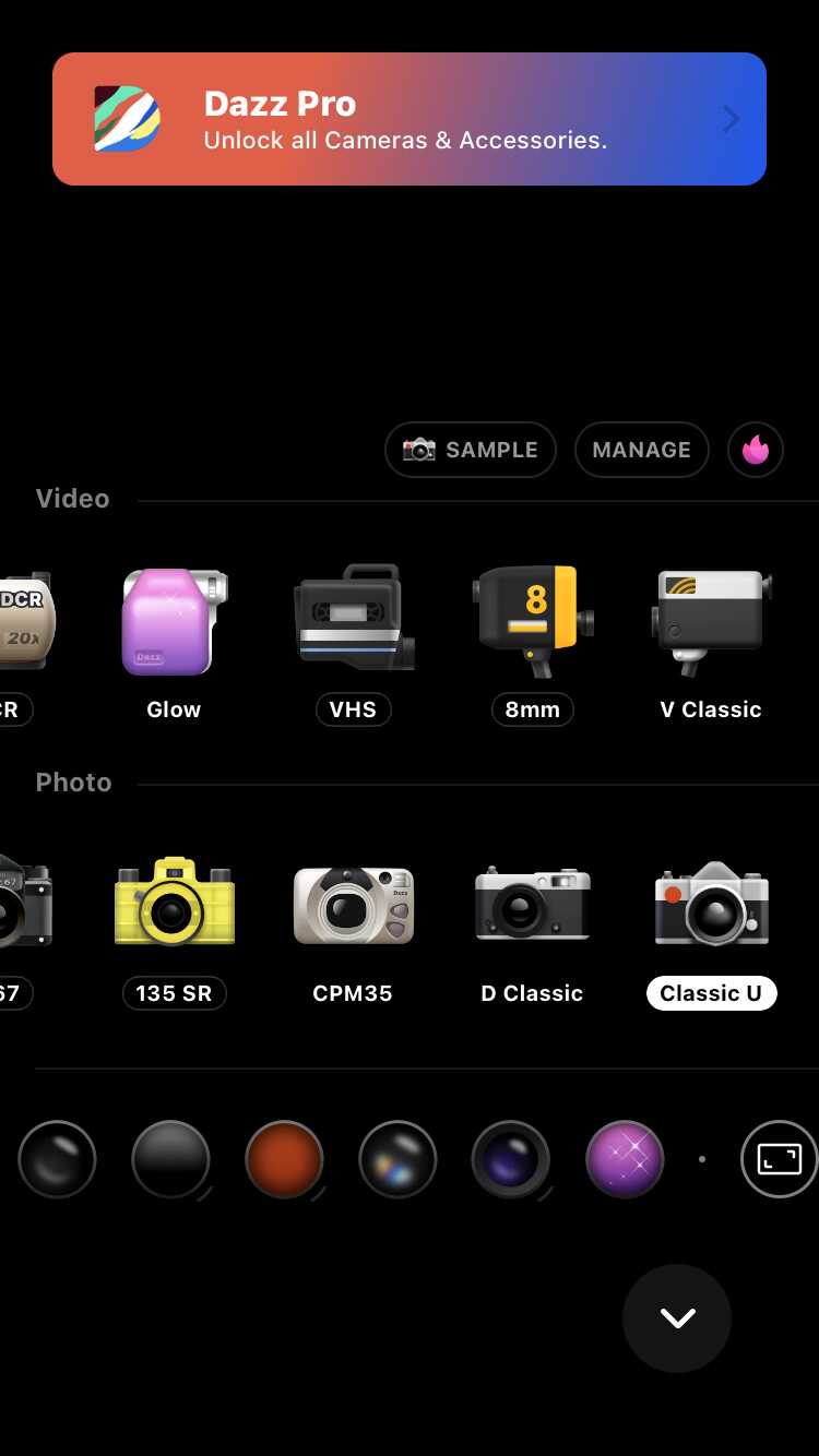 Selecting a camera in dazzcam