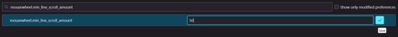 Setting new parameter for "mousewheel.min_line_scroll_amount" in Firefox.