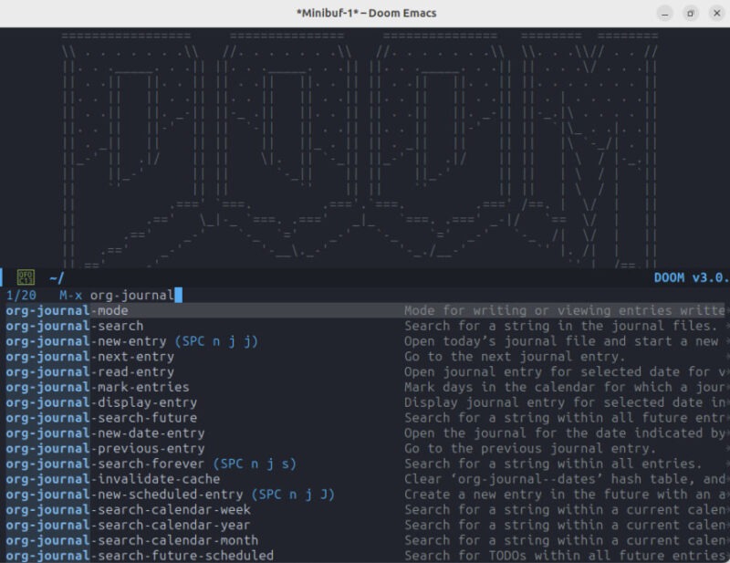 A screenshot showing a working Doom Emacs installation with a custom module flag.
