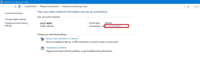 Connections in Windows10 Network and Sharing Center leads to a pop-up window. 
