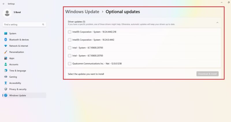 Installing optional updates in Windows 11 for October 2023.