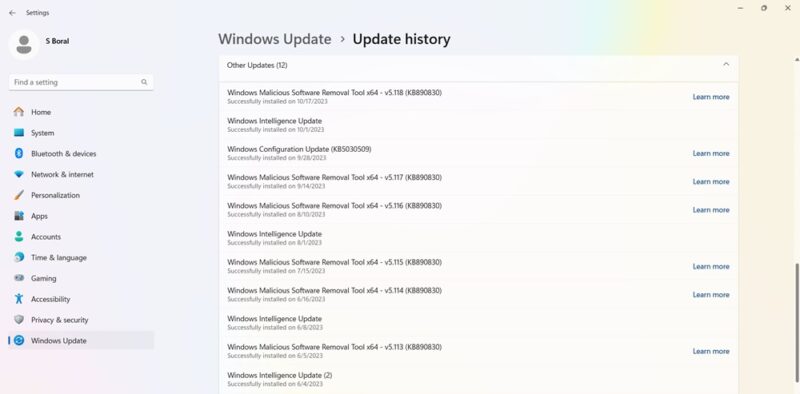 Other updates in Update History for November 2023.