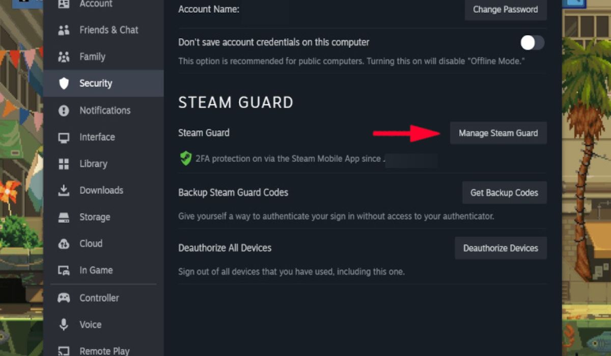 Going to the "Security" tab and selecting "Manage Steam Guard."