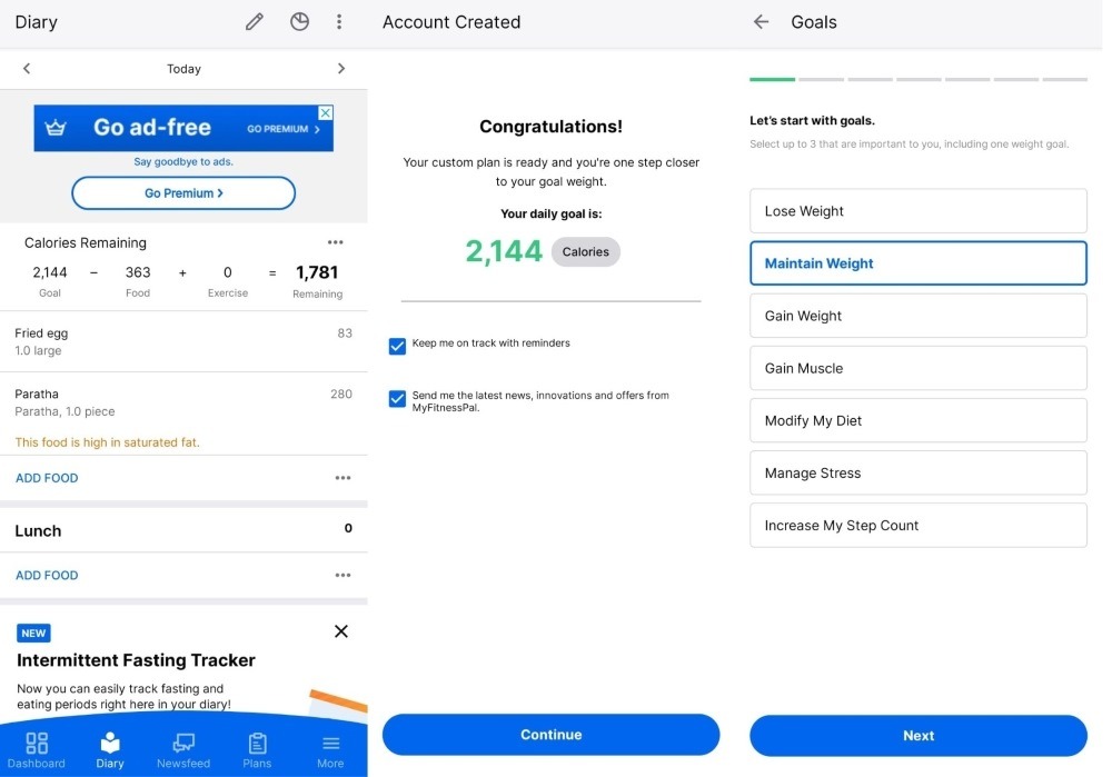 MyFitnessPal app interface overview.