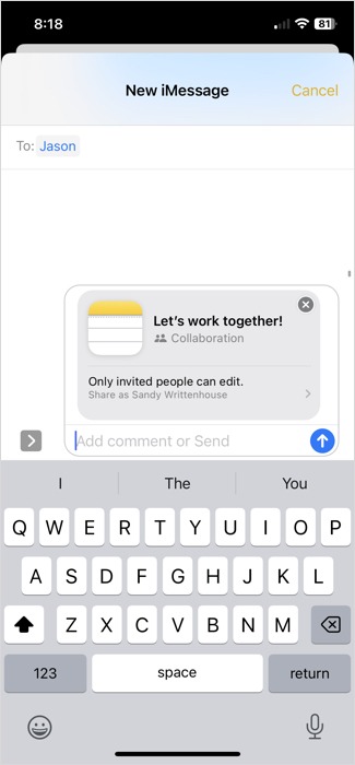 File sharing in Messages on iPhone