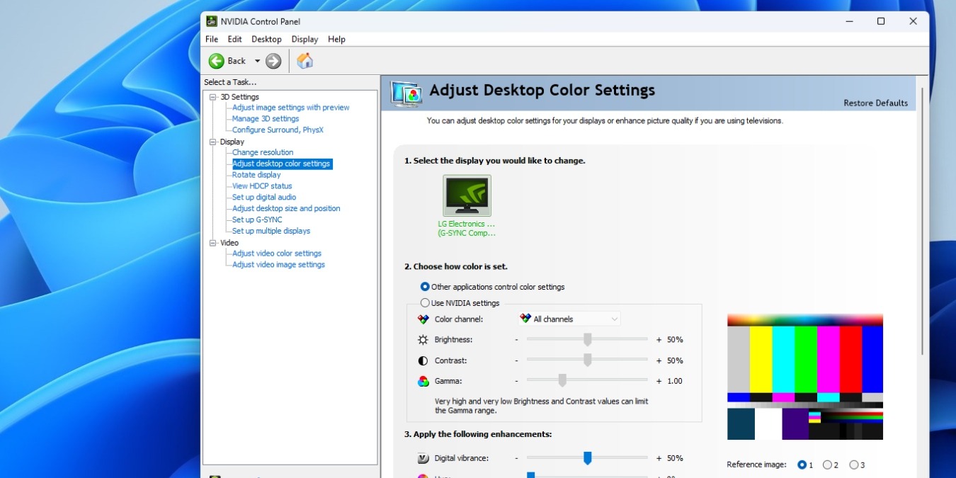 Windows 11 desktop screenshot with Nvidia Control Panel window