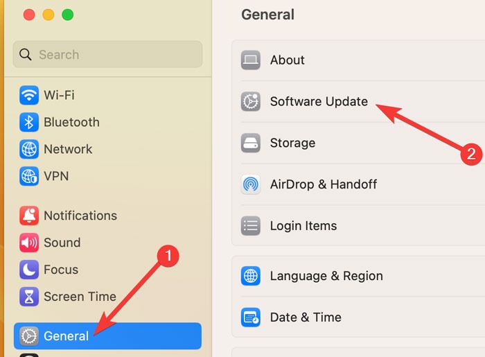 Opening The Software Update Section On Macos