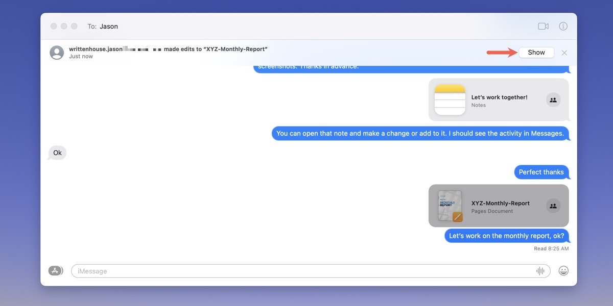 Show next to activity in Messages on Mac