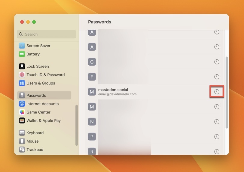 Passwords Info System Settings